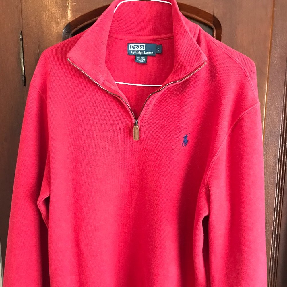 Polo by Ralph Lauren Red Half-Zip Sweater with Navy Pony